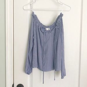 Blue and white off the shoulder top